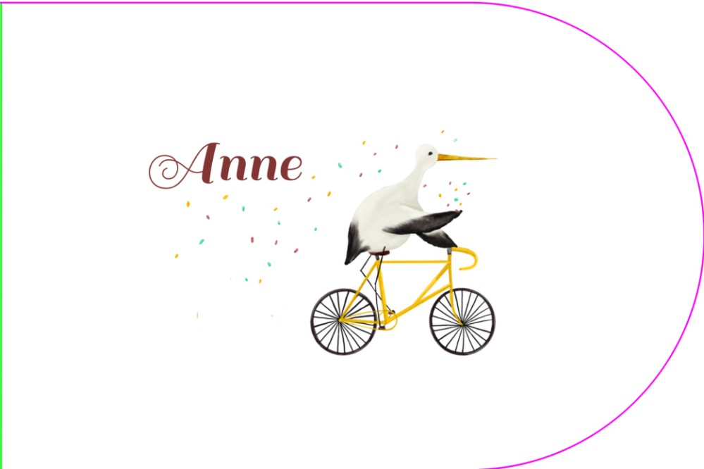 Geboortekaartje ooievaar op fiets boogvorm - Anne