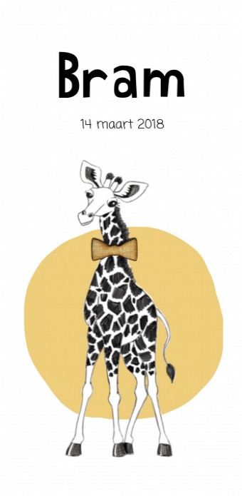 Geboortekaartje giraffe strikje • 10 x 21 cm voor