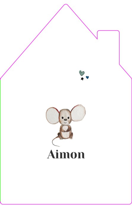 Geboortekaartje huisvorm muisje Aimon