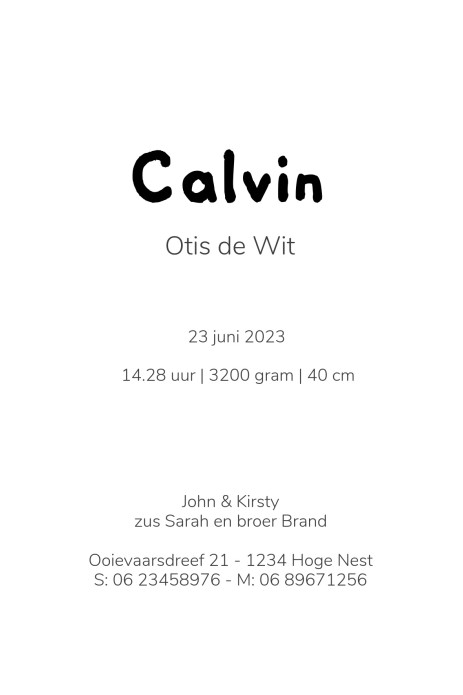 Geboortekaartje dieren familie - Calvin