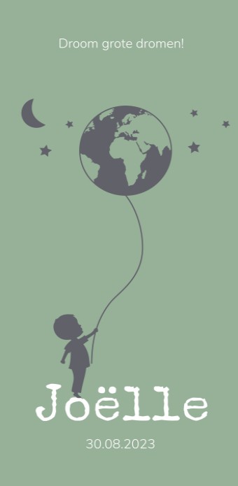 Geboortekaartje wereldbol ballon groen • 10 x 21 cm voor