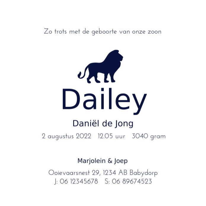 Geboortekaartje jungle blauw -  Dailey