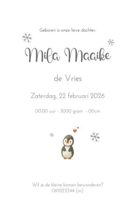 Geboortekaartje pinguins