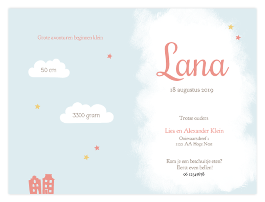 Geboortekaartjes luchtballon Lana achter