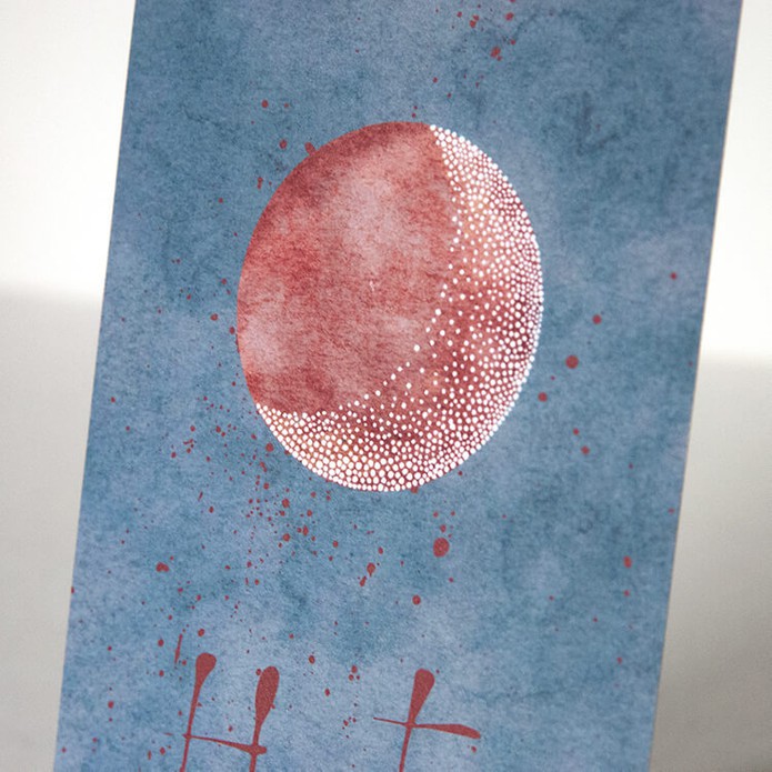 Geboortekaartje maan fases • rood met blauw • 10 x 15 cm binnen