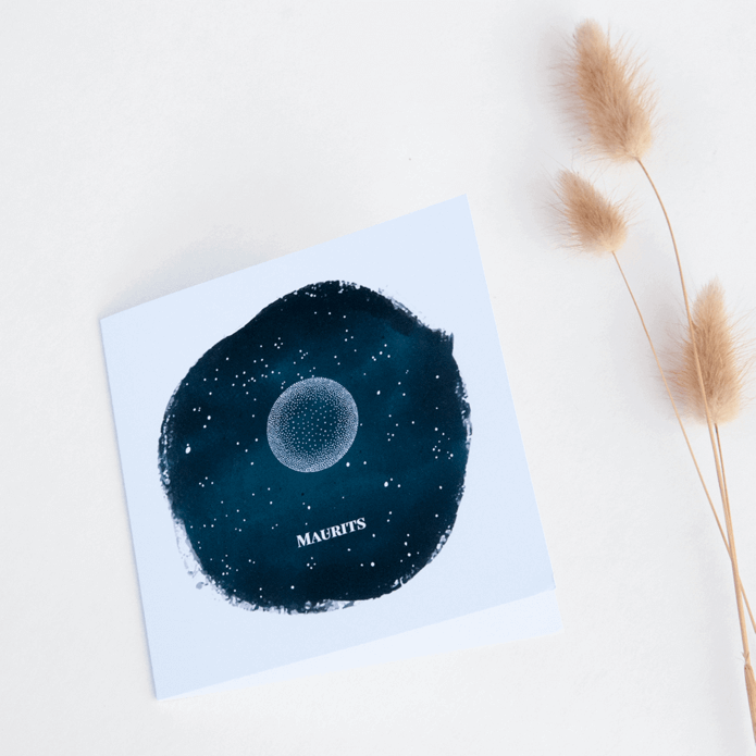 Geboortekaartje maan op blauw vierkant • gevouwen • 13 x 13 cm
