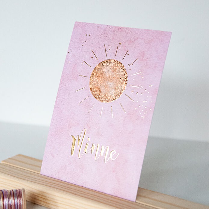 Geboortekaartje zon • roze met folie • 10 x 15 cm voor