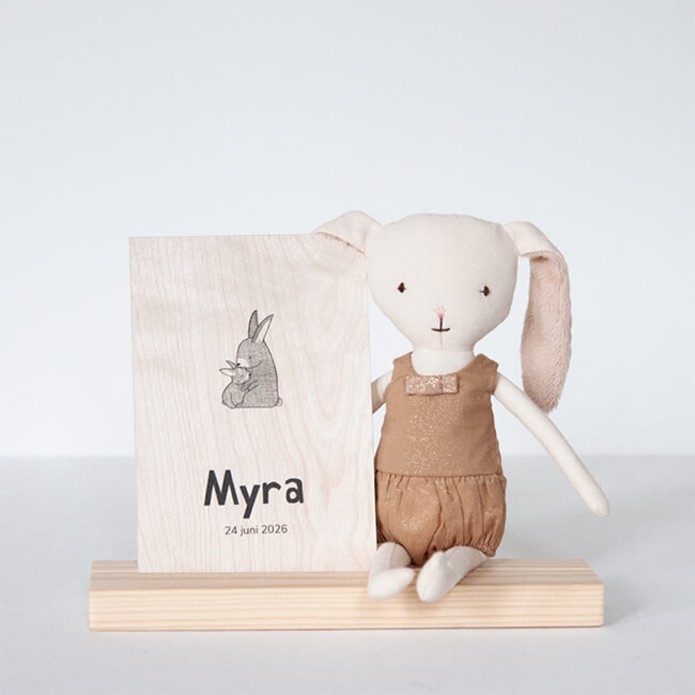 Geboortekaartje op hout konijntjes - Myra