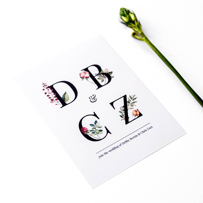 Trouwkaart wilde bloemen • letters  • 14 x 19 cm
