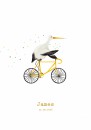 Poster ooievaar op fiets voor